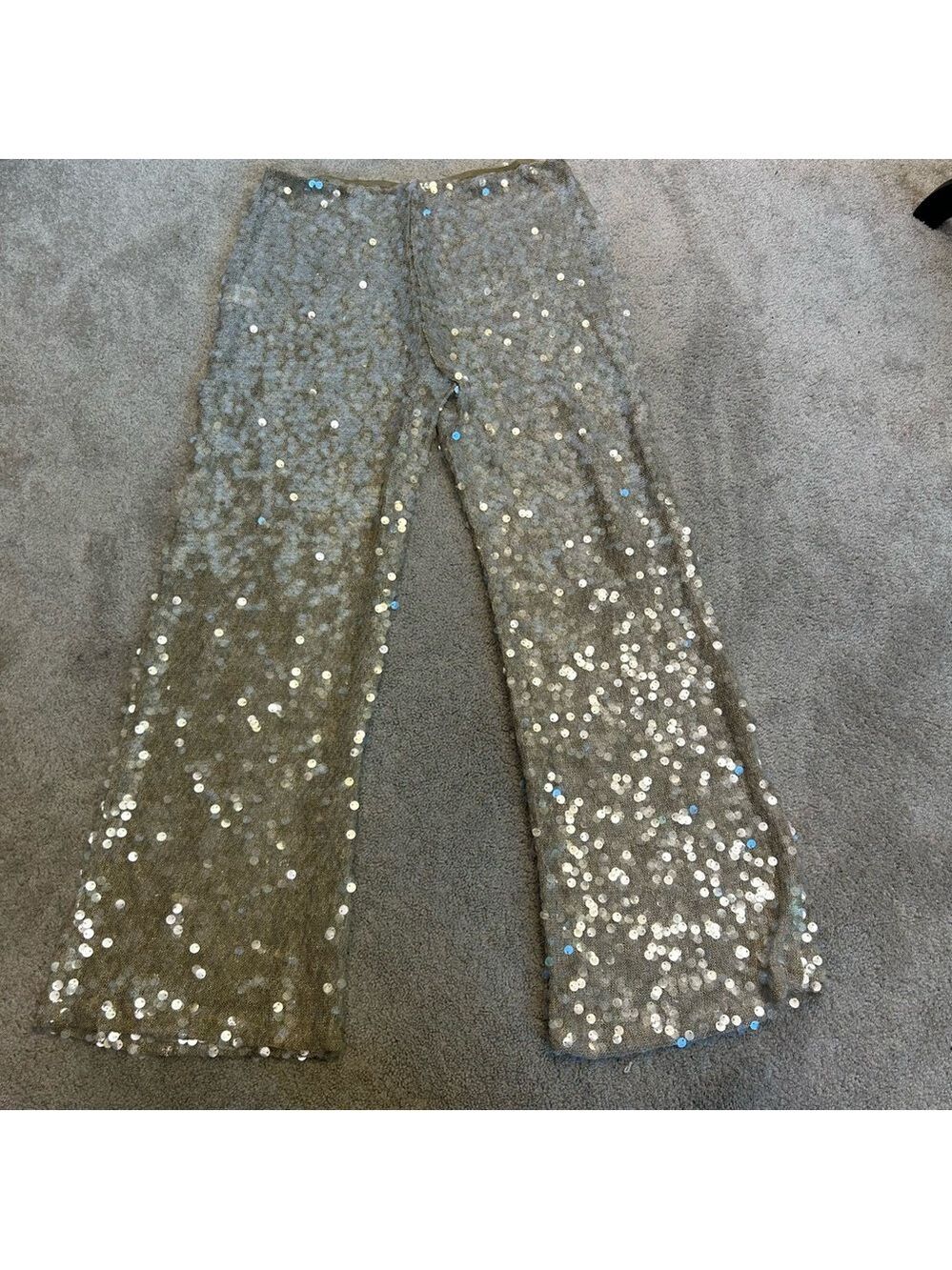Zara champagne gold sequin embellished sparkly knit dress pants pull on L NWOT - Picture 5 of 15